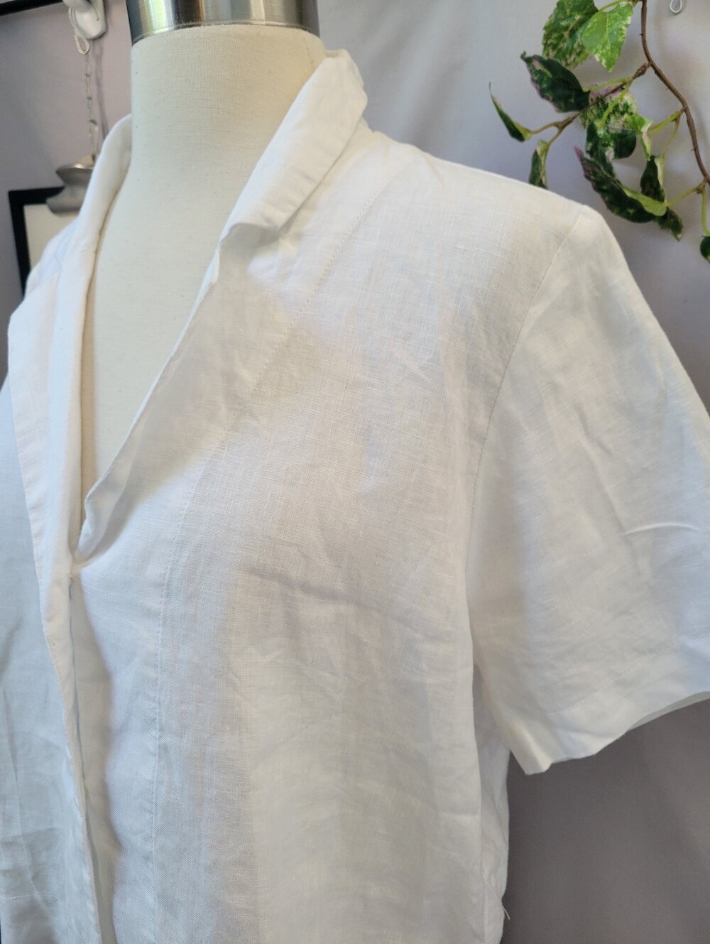Quince Linen Premium Flax Button Front Short Sleeve Camp Shirt White S - Picture 8 of 15